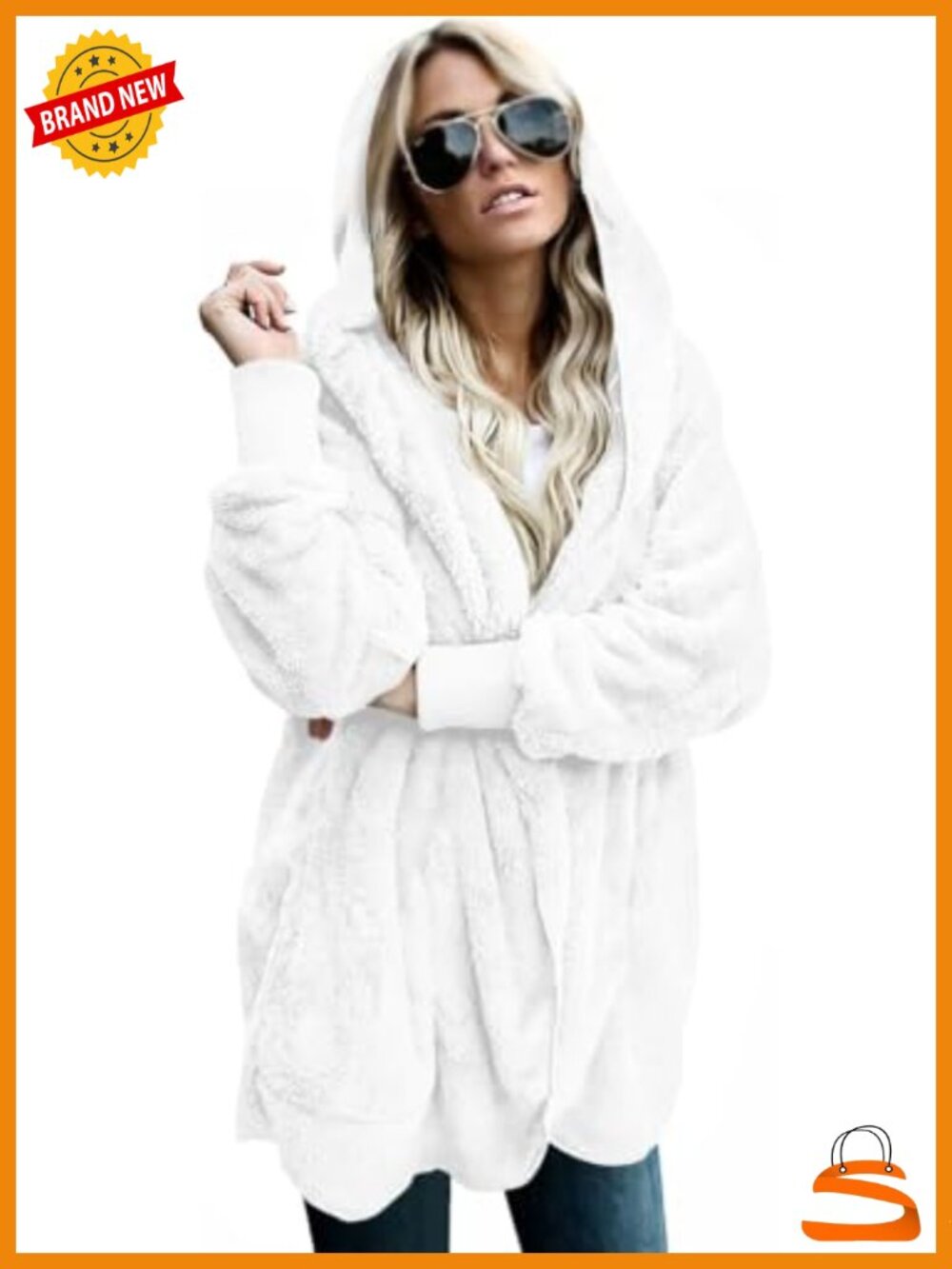 Women's Fleece Hooded Cardigan Winter Coat Fuzzy Sweater with Pockets